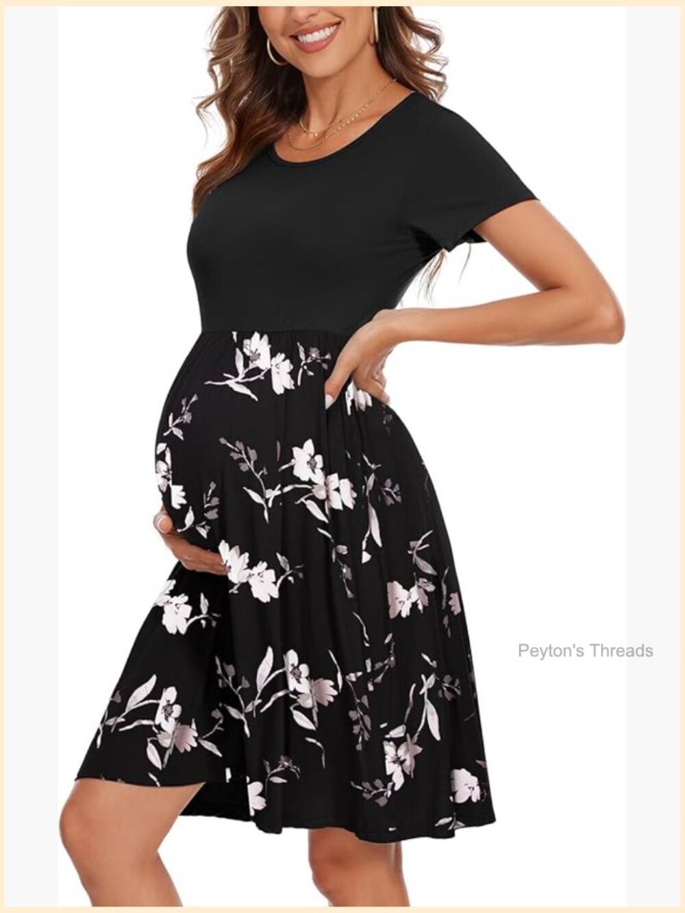 Short Sleeve Maternity Dress with Pockets A-Line